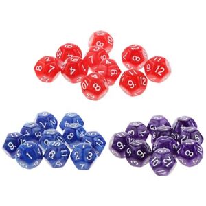 Set of 10 12 Sided Dice Family Party RPG Board Game Pub Club Game Acrylic Dice