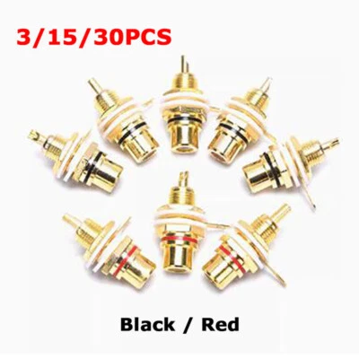 RCA Gold Plated Female Socket AV Jack Connector Chassis Panel Mount Black / Red - Image 1 of 4