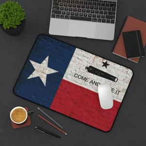 Texas & Gonzales Flag on Brick Wall Print Desk Mat - Come and Take It - Picture 1 of 6