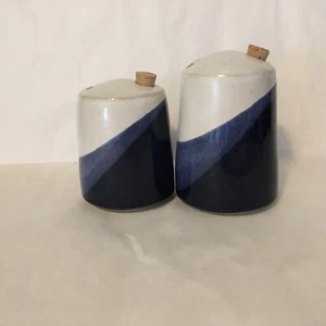 Vtg MCM Hand Thrown Asymmetric Studio Art Pottery Salt & Pepper Shakers Dipped - Picture 1 of 6