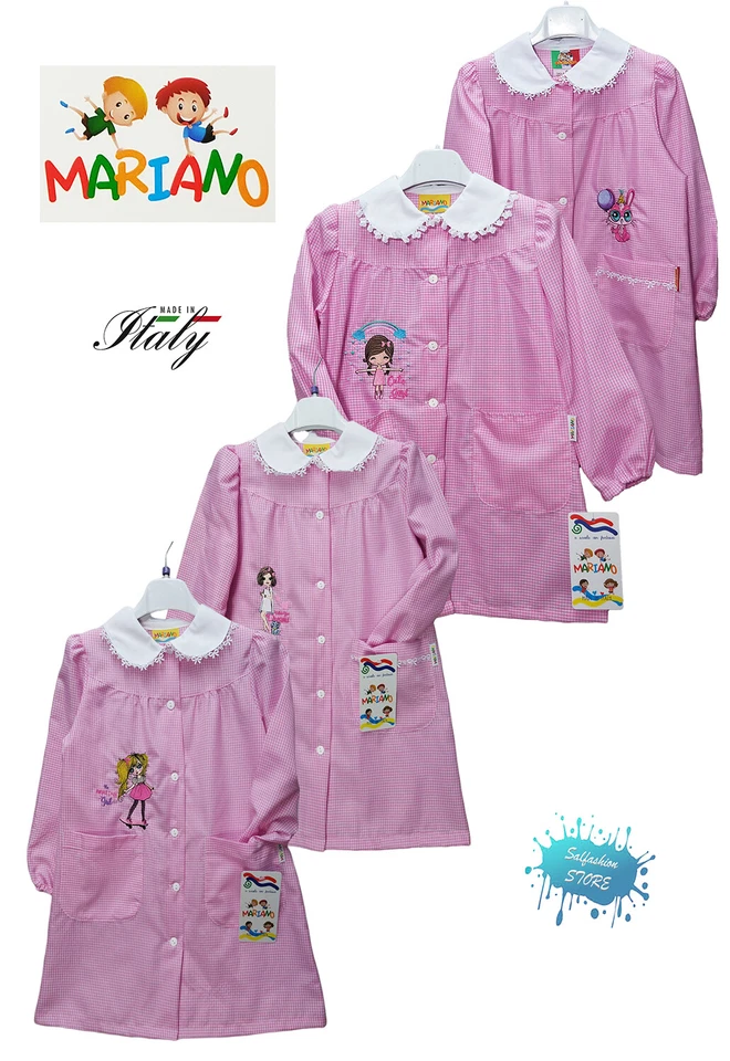 Tablier École Fille Maternelle À Carreaux Roses Brodé MARIANO - Photo 1/1