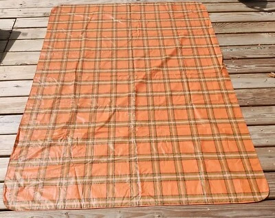 Plaid Flannel Backed Vinyl Tablecloth Cover Fall Autumn Orange Green White - Image 1 of 4
