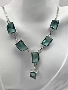 Vintage Sterling Silver Necklace 925 Blue Topaz Y Drop 31.52g - Picture 1 of 9