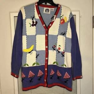 Storybook Knits Womens Cardigan Sweater Size Small Picnic Ants Watermelon - Picture 1 of 14