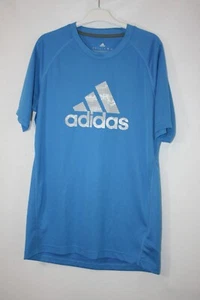 SIZE LARGE ADIDAS BLUE LOGO STRETCHY SHORT SLEEVE TOP 8195 - Picture 1 of 3