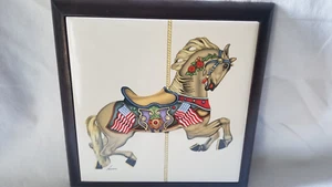 Vintage CAROUSEL HORSE Ceramic Art Hanging Wall Tile Trivet Lowell Herrero EUC - Picture 1 of 5