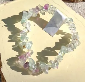 Fluorite Stone Chip Stretch Bracelet Detoxification New - Picture 1 of 1