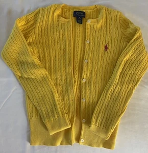 Girls Ralph Lauren Polo Cardigan Sweater Cable Knit M 8-10 Youth Yellow Preowned - Picture 1 of 2