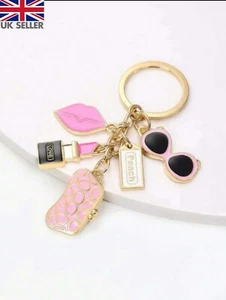 UK Fashion Women Girls Lipstick Sunglasses Lips Bag Purse Keychain Keyring Pink - Picture 1 of 8