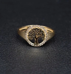 Anillo de oro amarillo macizo real de 14k árbol de la vida oro macizo de 14k para mujer, anillo de oro regalo - Imagen 1 de 4