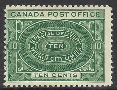 CANADÁ SCOTT E1 MH FINO - 1898 10c AZUL VERDE EDICIÓN ESPECIAL ENTREGA GATO $110 Foto 1 de 2