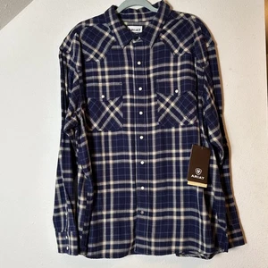 Ariat Men’s 3XL Hayes Retro Fit Snap Flannel Shirt Dark Denim Navy Plaid NWT - Picture 1 of 10