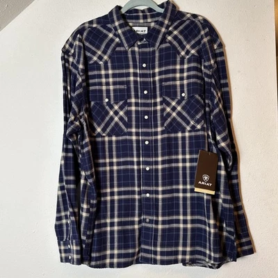 Ariat Men’s 3XL Hayes Retro Fit Snap Flannel Shirt Dark Denim Navy Plaid NWT - Image 1 of 4