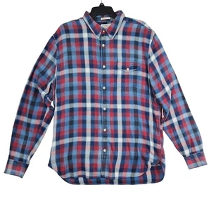 Camicia di flanella Lucky Brand uomo XL rosso bianco blu a quadri California fit western - Foto 1 di 9