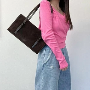 Bolso de Mano Prada Bolso de Hombro Marrón Gamuza Vintage Damas Usado Hibuochi - Imagen 1 de 10