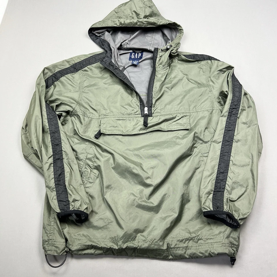 VTG 90s Y2K Gap Anorak Small Green Windbreaker Lightweight Hooded Ripstop Pouch - Image 1 of 4