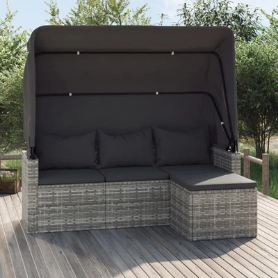 3-Sitzer Gartensofa mit Dach und Fußhocker Poly Rattan Garten Lounge Sitzgruppe - Bild 1 von 4
