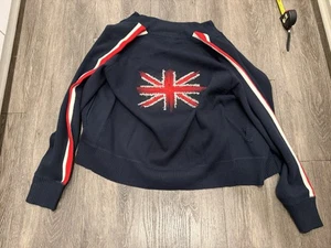 Ben Sherman Sweater Mens Full Zip Up Red White Blue England Flag English Large - Picture 1 of 9