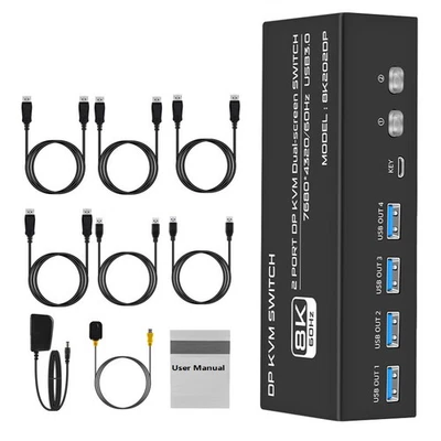 2 In 2 Out Dual Monitor HDMI KVM Switch 4K 120Hz 8K USB3.0 KVM Switcher - Image 1 of 4