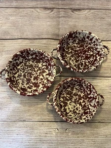 CGS International Enamelware Burgundy Dark Red Splatter Set 3 Small Bowls Handle - Picture 1 of 10