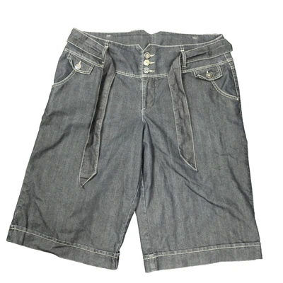 Shorts jeans Venezia com cinto frente perna larga cintura alta lavagem escura azul 20 - Imagem 1 de 4