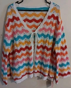 BloomChic Long Sleeve Sweater Cardigan Womens Size 18-20 Open Front Colorful - Picture 1 of 9