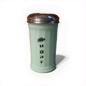 Vintage Jadeite Ribbed Sugar Jar Table Top Dispenser Stainless with Flip Top Lid - Picture 1 of 4