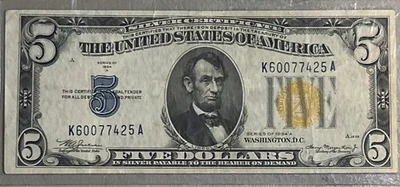 1934A $5 Crisp North Africa WWII EMERGENCY ISSUE Silver Certificate - Image 1 of 2