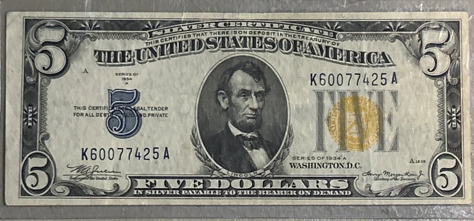 1934A $5 Crisp North Africa WWII EMERGENCY ISSUE Silver Certificate - Image 1 of 2