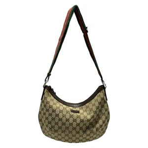 Auténtico Bolso de Hombro Gucci GG Patrón Tela de Jerez Beige Verde Rojo Cuero - Imagen 1 de 9