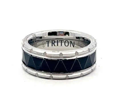 Triton Tungsten 9mm Black Triangle Design Center Band Ring - Image 1 of 4