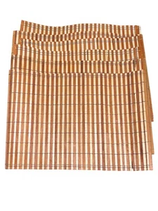 Bamboo Placemats Lot Of 6 Dark & lite Brown Wood Slats Tropical Boho 17.5”x12” - Picture 1 of 10
