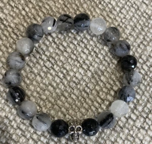Bracciale Elastico Testa di Teschio Argento Gioielli - Foto 1 di 4