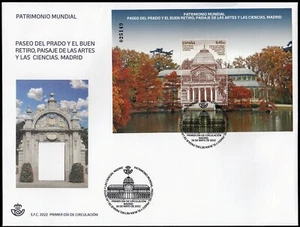 spain 2022 espagne World Heritage Paseo del Prado Buen Retiro madrid ms1v FDC - Picture 1 of 1