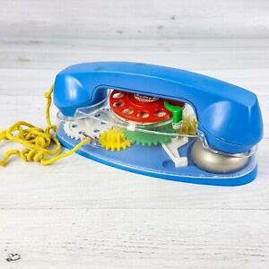 Vintage Kusan Kids Rotary Play Phone w/ Bell Clear Acrylic to See Gears Move 