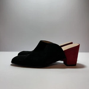 Salvatore Ferragamo Black & Red Suede Mules Heels Size 7 Shoes - Picture 1 of 13