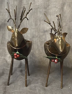 Set of 2 Copper Metal Reindeer Tea Light Candle Holders - Picture 1 of 11