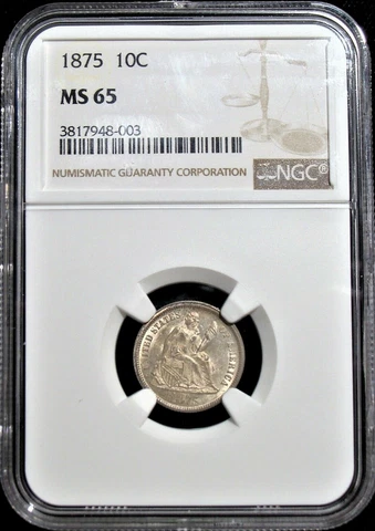 1875-P 1OC SEATED LIBERTY DIME GEM-BU NGC MS65 RARITY R5 LOW-POP HIGHEST-GRADES Cover