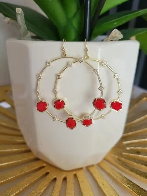 Pendientes de aro frontales facetados Kendra Scott Sheila rojo brillante/dorado Foto 1 de 4