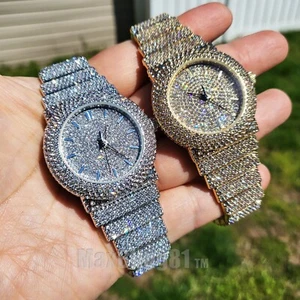 Women Watch Round Luxury Chandelier Hip Hop Lab Diamond Full Iced Wristwatch - Picture 1 of 7