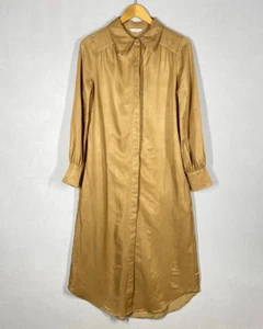 Elka Collective midi shirt dress size 8 golden silky long sleeves special event - Picture 1 of 12