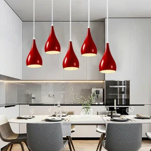 Single Red Pendant Light Metal Bell Shade Hanging Ceiling Lamp Restaurant Bar - Picture 1 of 6