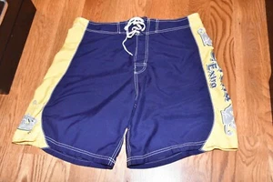 Corona Extra NAVY BLUE Yellow Polyester Drawstring Swim Trunks Men's 38 Waist - Picture 1 of 3