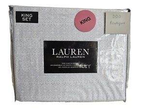 Set lenzuola RALPH LAUREN lusso cotone KING bianco design blu cottage NUOVO - Foto 1 di 7