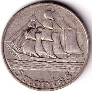 AV-VD Polen 1936 5 Zloty Zlotych Hafen Gdingen Gdynia Silber DF34 - Bild 1 von 2