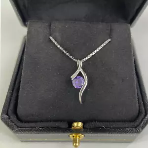 WHITE GOLD FINISH Purple Amethyst Round Cut Swirl Created Diamond Necklace - Picture 1 of 5