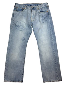 Levi's 501 Jeans 150th Anniversary Peace Sign Mens 38X30 Straight Leg Button Fly - Picture 1 of 10