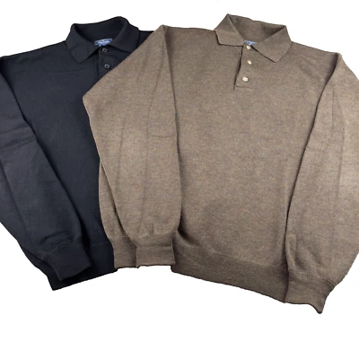 Lote De 2 Camisas De Rugby Faconnables De Colección Años 90 Para Hombre Grande Negra Marrón 100% Lana Foto 1 de 4