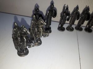 Vintage Pewter/Lead? Crusader Chess Pieces Turk/Islamic Side 16 Pieces VGC