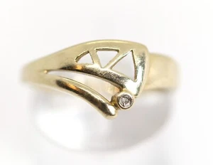 Vintage Gelbgoldring 585er/14kt, Diamante, Diseño Triángulos, Curvo Rg : 59½ - Imagen 1 de 5